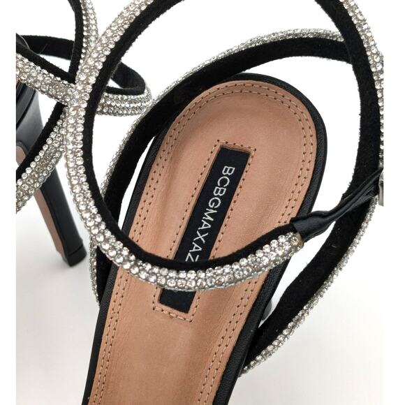 BCBGMAXAZRIA Della Rhinesstone Heeled Sandals Women's Black size US8 - Picture 9 of 9